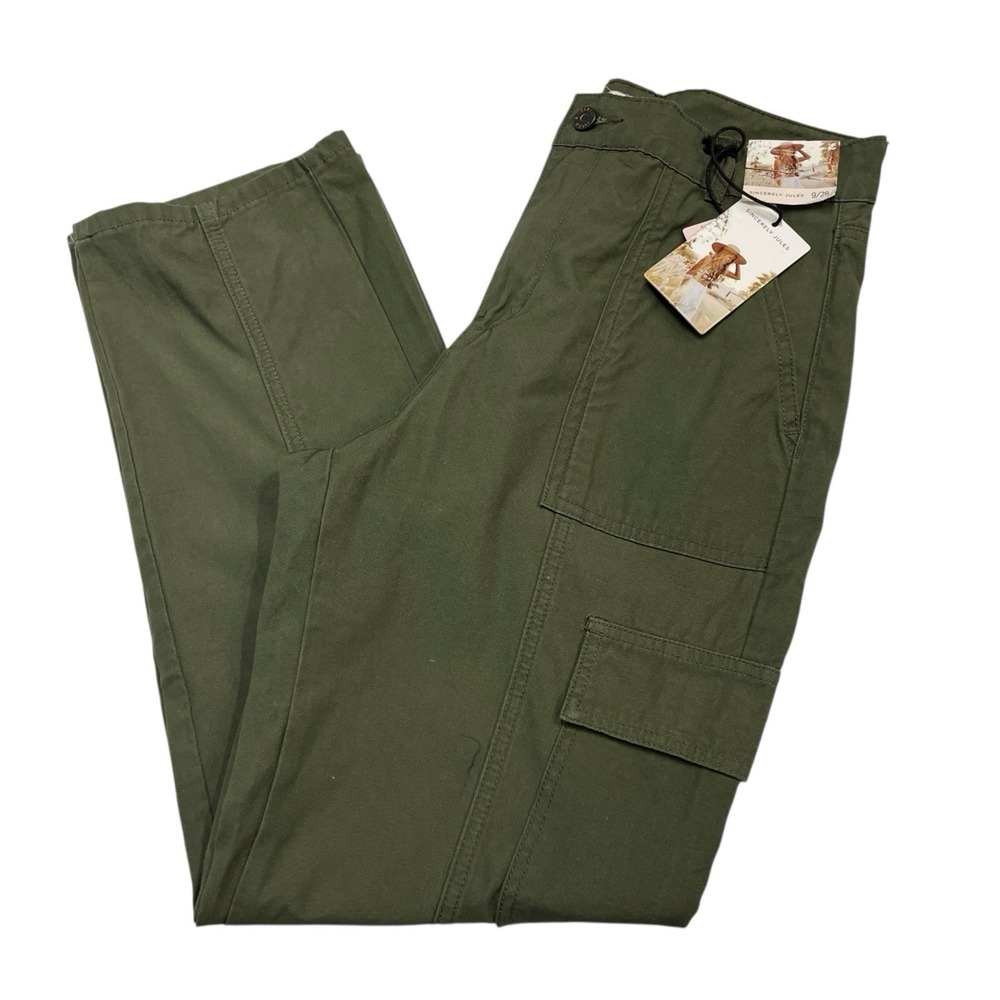 Sincerely Jules Cargo Pants Womens 9/28 Army Green Straight Leg High Rise